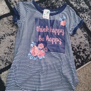 Lily Bleu Striped Tee with Pink Floral Design